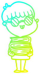 Cold Gradient Line Drawing Of A Cartoon Nerd Boy Sticker
