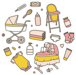 Collection of Yellow and Pink Baby Icons Sticker