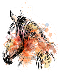 Colored Hand Sketch Horses Behind Illustration Sticker