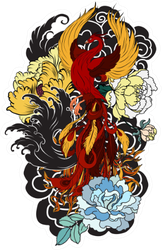 Colorful Phoenix Fire Bird With Peony Flower Sticker