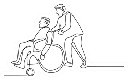 Continuous Drawing Of A Young Man Pushing Wheelchair Sticker