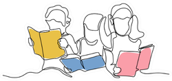 Continuous Line Drawing Of Kids Reading Books Sticker
