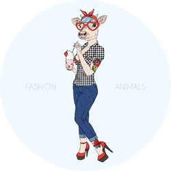 Cow Girl Dressed Up In Rockabilly Style Sticker