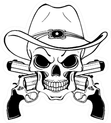Cowboy Skull and Crossed Pistols Sticker