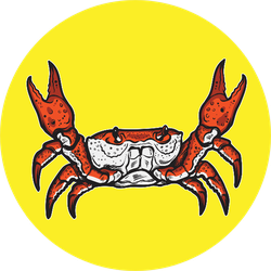 Crab And Abstract Design On Bright Yellow Sticker