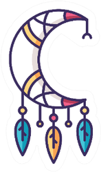 Crescent And Feathers Amulet In Boho Style Sticker