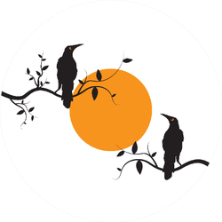 Crow Birds Couple Silhouettes On Branch On Sunset Illustration Sticker