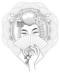 Cute Asian Girl Hiding Her Face Under The Fan Sticker