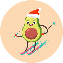 Cute Avocado Cartoon Character Skiing Sticker