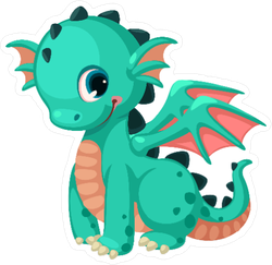 Cute Baby Teal Dragon Cartoon Sticker