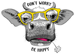 Cute Cow In A Yellow Glasses Don't Worry Be Happy Sticker