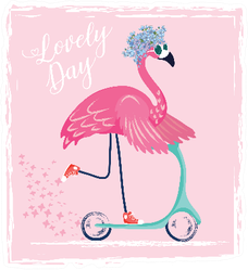 Cute Flamingo On Scooter Lovely Day Sticker