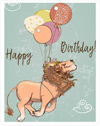 Cute Flying Happy Birthday Lion Sticker