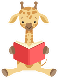 Cute Giraffe Sitting On The Floor And Reading Book Sticker