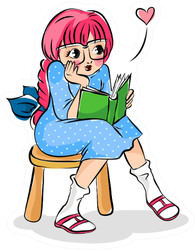 Cute Girl Reading A Book Cartoon Sticker