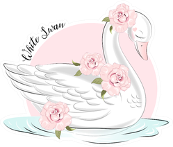 Cute Girl White Swan And Roses "Little Swan" Sticker