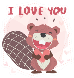 Cute Happy Brown Autumn Beaver I Love You Sticker