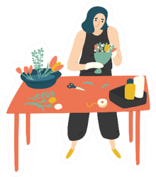 Cute Happy Woman Making Bouquet Illustration Sticker
