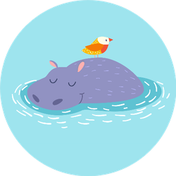 Cute Hippo And Bird On The Water Background Sticker