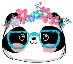 Cute Panda With Glasses And Flowers Sticker