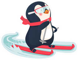 Cute Penguin Riding On Skis Sticker