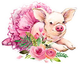 Cute Pig In Dress Watercolor Illustration Sticker