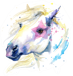 Cute White Horse Watercolor Illustration Sticker
