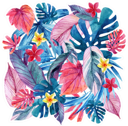 Watercolor Exotic Leaves And Flowers Background Sticker