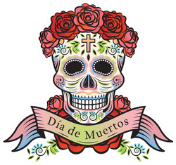Day Of The Dead Skull With Roses And Banner Sticker