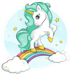Flowing Blue Mane Unicorn on Rainbow Sticker