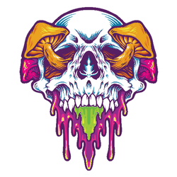 Psychedelic Magic Mushrooms Coming out Of Skull Sticker