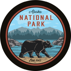 Alaska National Park Round Colorful Label With Bear Sticker