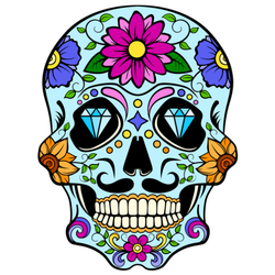 Blue Sugar Skull With Diamonds and Flowers Sticker