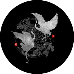 A Pair Of Dancing Cranes On Black Sticker