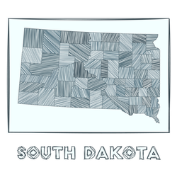 Grayscale Sketch Map Of South Dakota Sticker