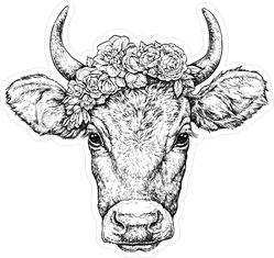 Hand Drawn Portrait Of Cute Cow With A Wreath On Head Sticker