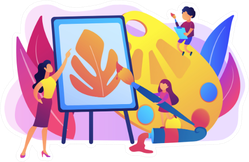 Female Artist At Easel Teaching Children Painting Sticker