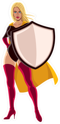 Female Superhero Holding Big Shield Sticker
