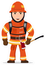 Firefighter Character With Axe Sticker