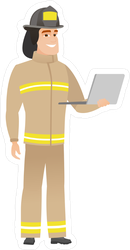 Firefighter In Uniform Using Laptop Sticker