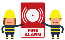 Firefighters Showing A Fire Alarm Sticker