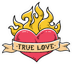 Flaming Heart Tattoo Style Sticker