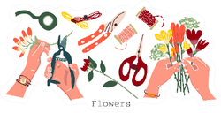 Florist Accessories On An Isolated Background Cartoon Sticker