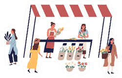 Florists Making And Selling Bouquets At Outdoor Market Sticker