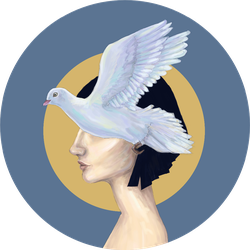 Flying Dove And Woman In Profile Illustration Sticker