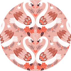 Folk Art Swan Couple Symmetrical Pattern Sticker