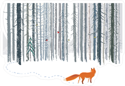 Fox in Winter Forest Landscape Sticker