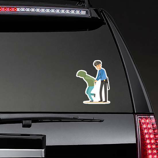 Police Officer Arresting Criminal Sticker on a Rear Car Window example