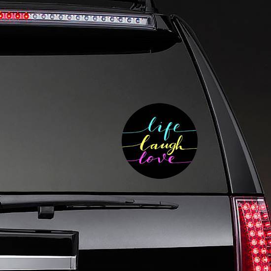 Live, Laugh, Love Vibrant Colors On Black Sticker example