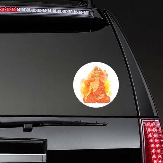 Watercolor Sitting Buddha Sticker on a Rear Car Window example 